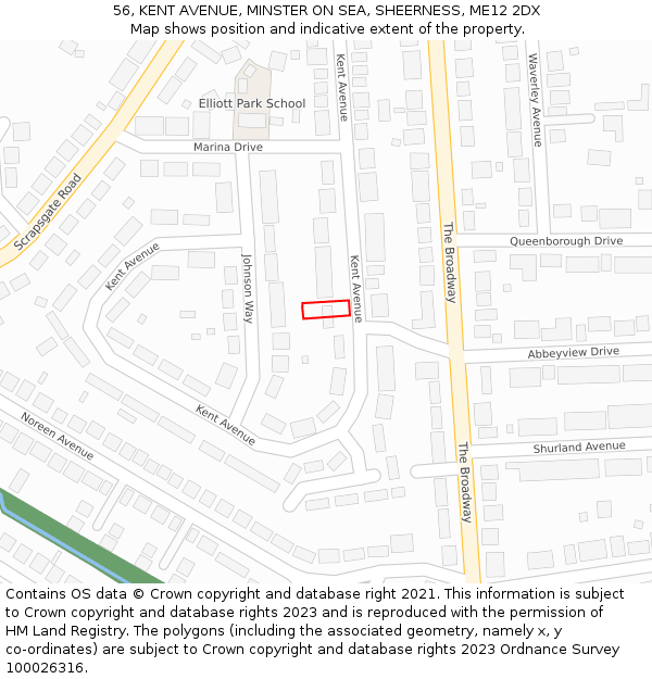 56, KENT AVENUE, MINSTER ON SEA, SHEERNESS, ME12 2DX: Location map and indicative extent of plot