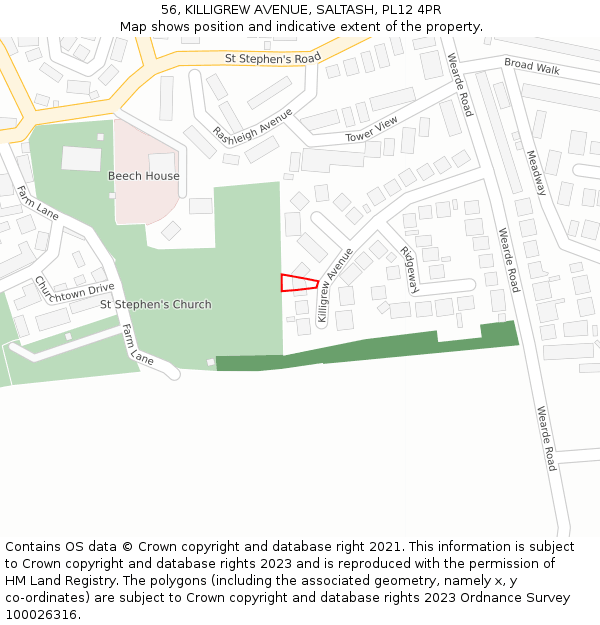 56, KILLIGREW AVENUE, SALTASH, PL12 4PR: Location map and indicative extent of plot