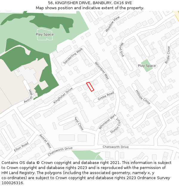56, KINGFISHER DRIVE, BANBURY, OX16 9YE: Location map and indicative extent of plot
