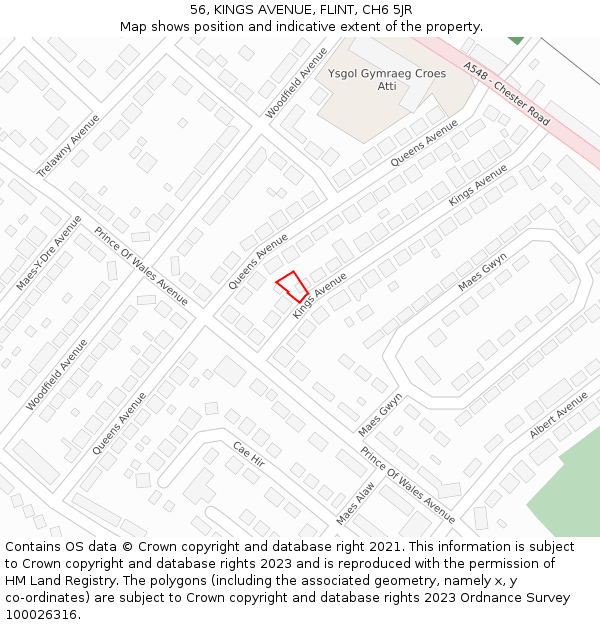 56, KINGS AVENUE, FLINT, CH6 5JR: Location map and indicative extent of plot