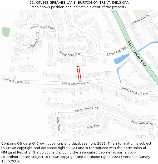 56, KITLING GREAVES LANE, BURTON-ON-TRENT, DE13 0PA: Location map and indicative extent of plot