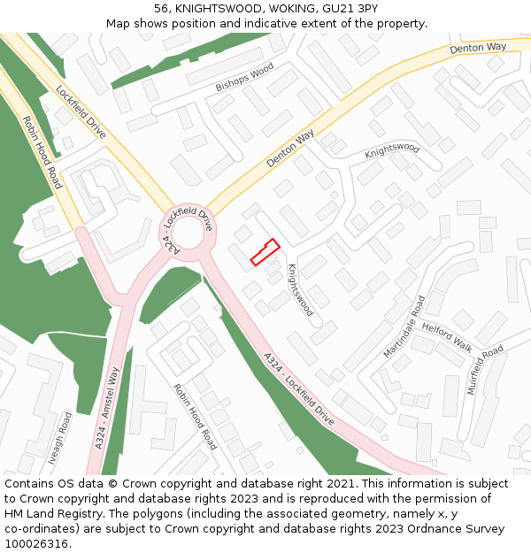 56, KNIGHTSWOOD, WOKING, GU21 3PY: Location map and indicative extent of plot