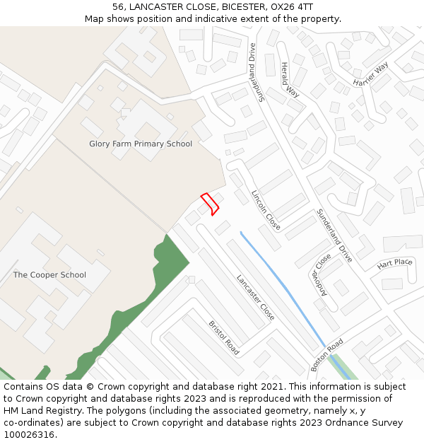 56, LANCASTER CLOSE, BICESTER, OX26 4TT: Location map and indicative extent of plot