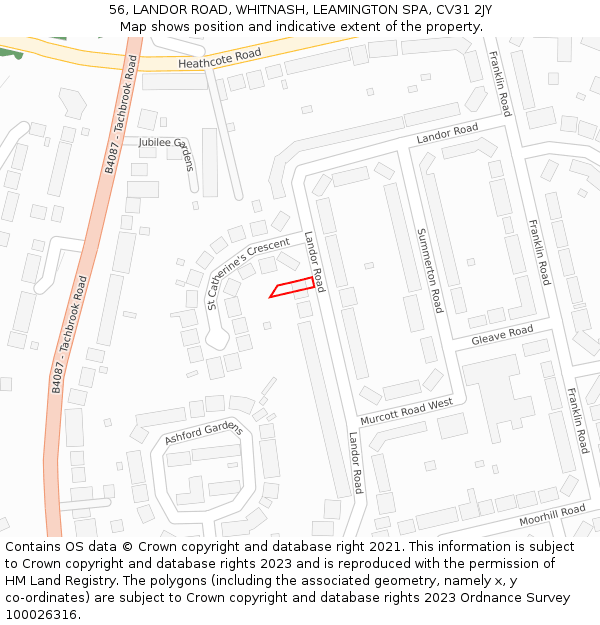 56, LANDOR ROAD, WHITNASH, LEAMINGTON SPA, CV31 2JY: Location map and indicative extent of plot