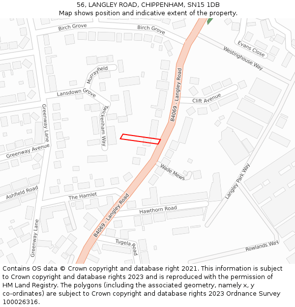 56, LANGLEY ROAD, CHIPPENHAM, SN15 1DB: Location map and indicative extent of plot