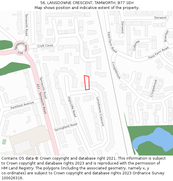 56, LANSDOWNE CRESCENT, TAMWORTH, B77 1EH: Location map and indicative extent of plot