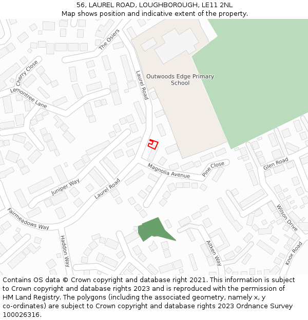 56, LAUREL ROAD, LOUGHBOROUGH, LE11 2NL: Location map and indicative extent of plot