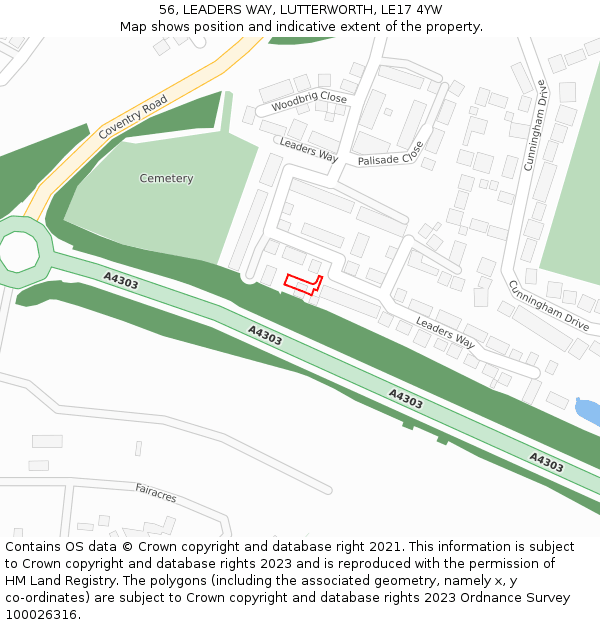 56, LEADERS WAY, LUTTERWORTH, LE17 4YW: Location map and indicative extent of plot
