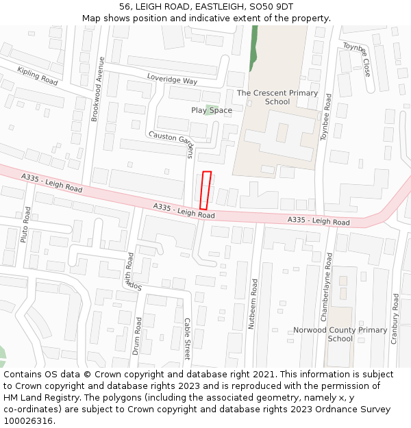 56, LEIGH ROAD, EASTLEIGH, SO50 9DT: Location map and indicative extent of plot