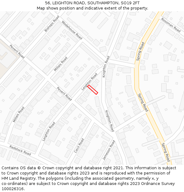 56, LEIGHTON ROAD, SOUTHAMPTON, SO19 2FT: Location map and indicative extent of plot