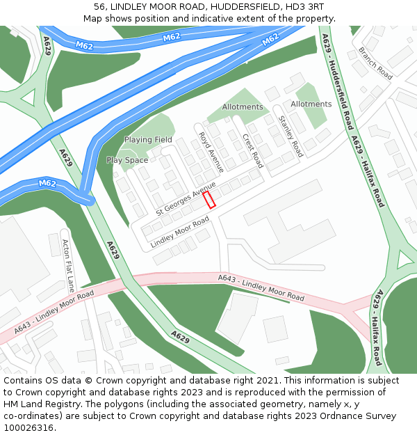 56, LINDLEY MOOR ROAD, HUDDERSFIELD, HD3 3RT: Location map and indicative extent of plot