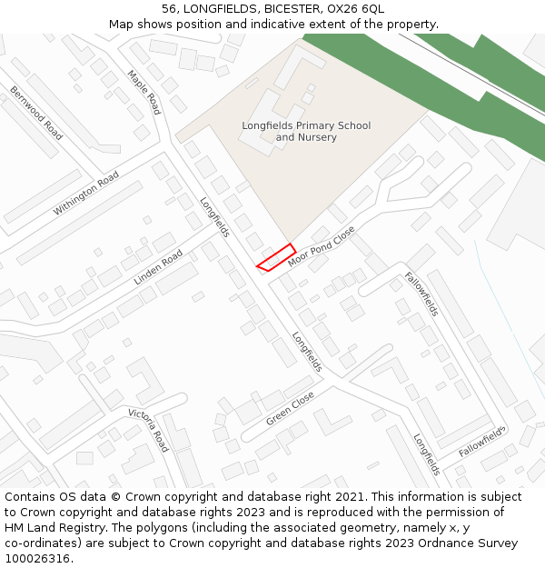 56, LONGFIELDS, BICESTER, OX26 6QL: Location map and indicative extent of plot