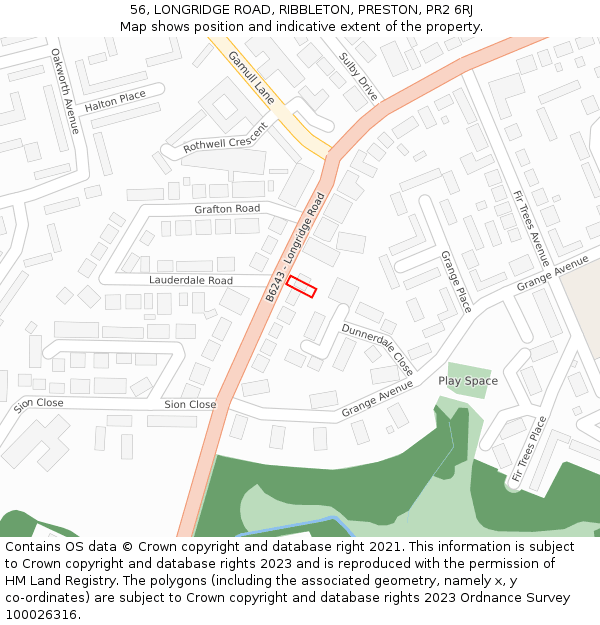 56, LONGRIDGE ROAD, RIBBLETON, PRESTON, PR2 6RJ: Location map and indicative extent of plot