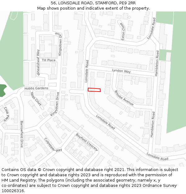 56, LONSDALE ROAD, STAMFORD, PE9 2RR: Location map and indicative extent of plot
