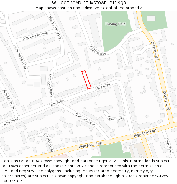 56, LOOE ROAD, FELIXSTOWE, IP11 9QB: Location map and indicative extent of plot