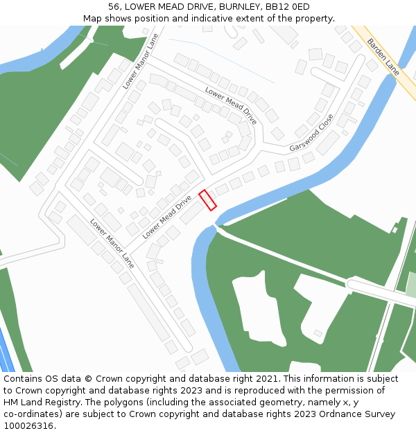 56, LOWER MEAD DRIVE, BURNLEY, BB12 0ED: Location map and indicative extent of plot