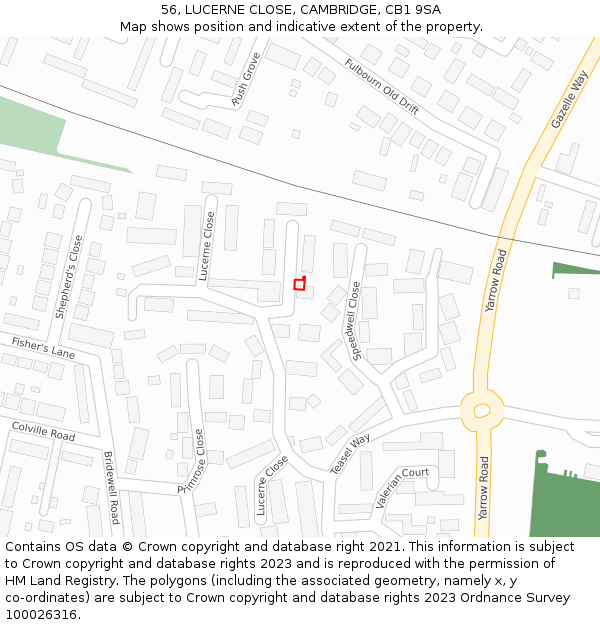 56, LUCERNE CLOSE, CAMBRIDGE, CB1 9SA: Location map and indicative extent of plot