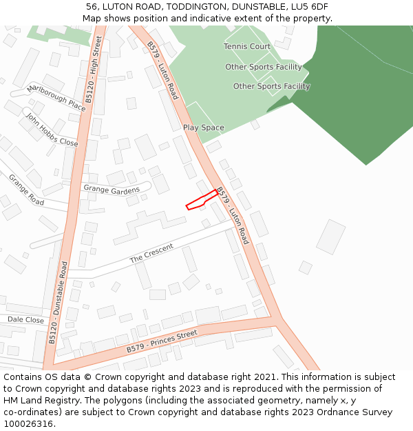 56, LUTON ROAD, TODDINGTON, DUNSTABLE, LU5 6DF: Location map and indicative extent of plot