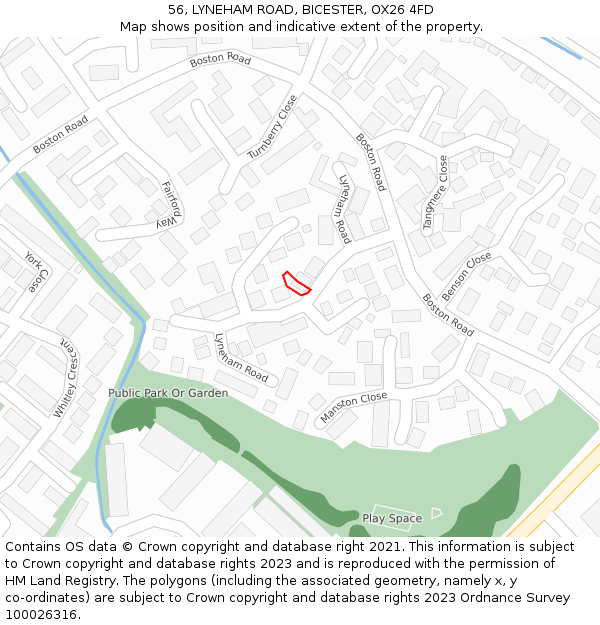 56, LYNEHAM ROAD, BICESTER, OX26 4FD: Location map and indicative extent of plot