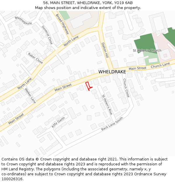 56, MAIN STREET, WHELDRAKE, YORK, YO19 6AB: Location map and indicative extent of plot