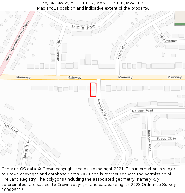 56, MAINWAY, MIDDLETON, MANCHESTER, M24 1PB: Location map and indicative extent of plot