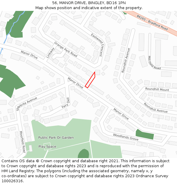 56, MANOR DRIVE, BINGLEY, BD16 1PN: Location map and indicative extent of plot