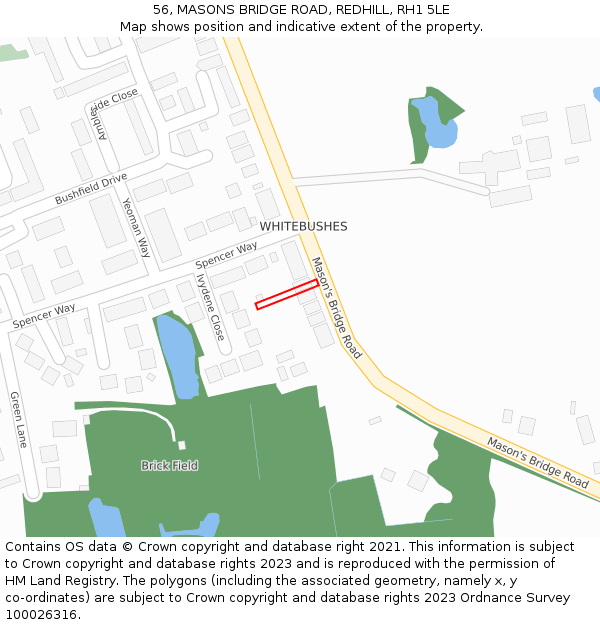 56, MASONS BRIDGE ROAD, REDHILL, RH1 5LE: Location map and indicative extent of plot