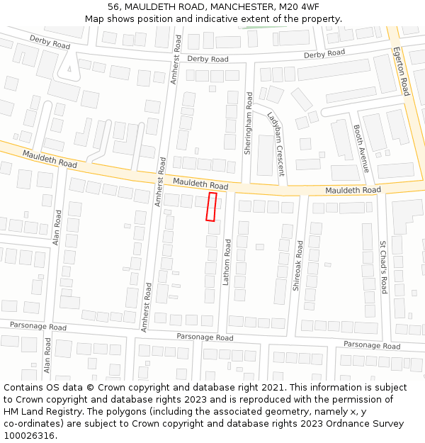 56, MAULDETH ROAD, MANCHESTER, M20 4WF: Location map and indicative extent of plot