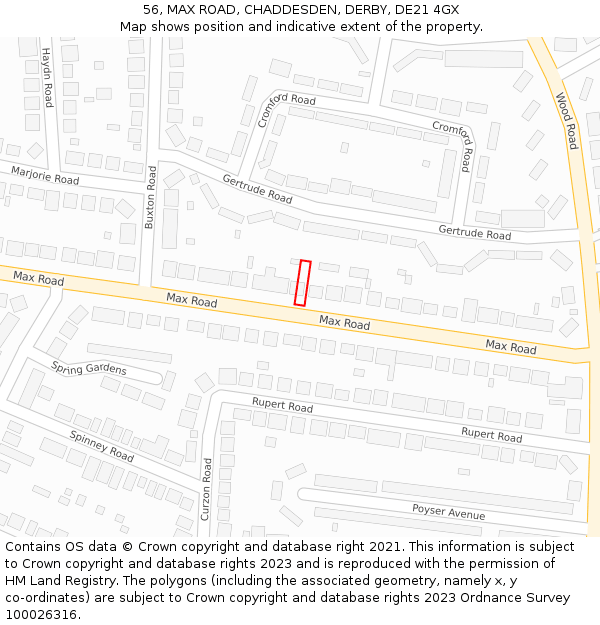 56, MAX ROAD, CHADDESDEN, DERBY, DE21 4GX: Location map and indicative extent of plot