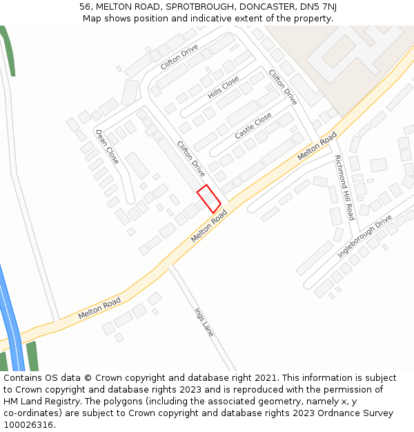 56, MELTON ROAD, SPROTBROUGH, DONCASTER, DN5 7NJ: Location map and indicative extent of plot