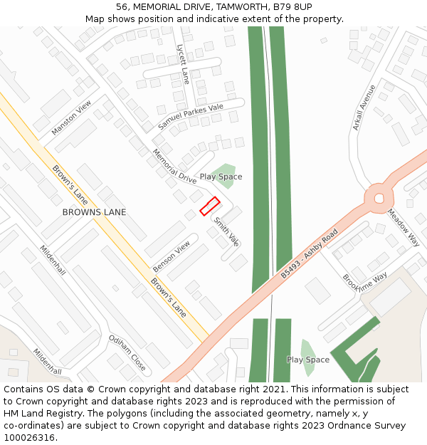 56, MEMORIAL DRIVE, TAMWORTH, B79 8UP: Location map and indicative extent of plot
