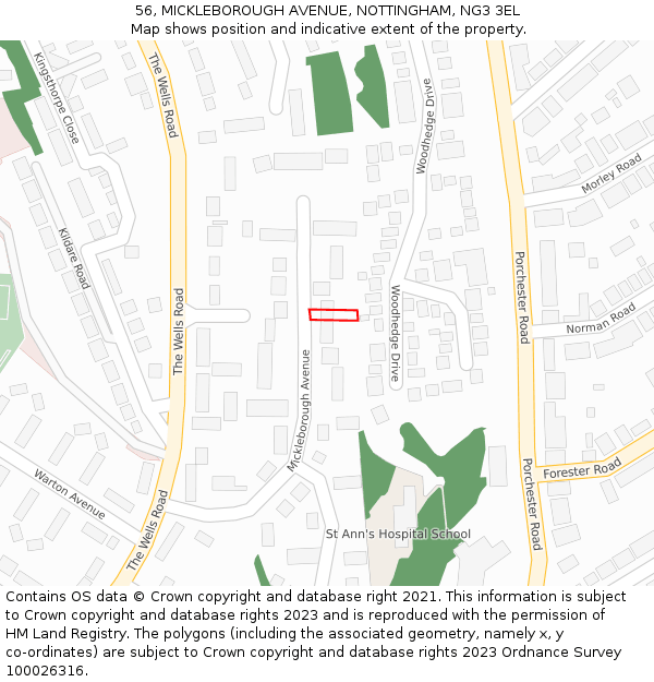 56, MICKLEBOROUGH AVENUE, NOTTINGHAM, NG3 3EL: Location map and indicative extent of plot