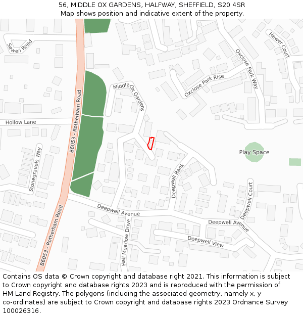 56, MIDDLE OX GARDENS, HALFWAY, SHEFFIELD, S20 4SR: Location map and indicative extent of plot