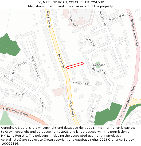 56, MILE END ROAD, COLCHESTER, CO4 5BX: Location map and indicative extent of plot