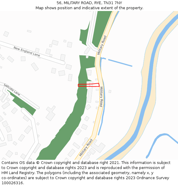 56, MILITARY ROAD, RYE, TN31 7NY: Location map and indicative extent of plot