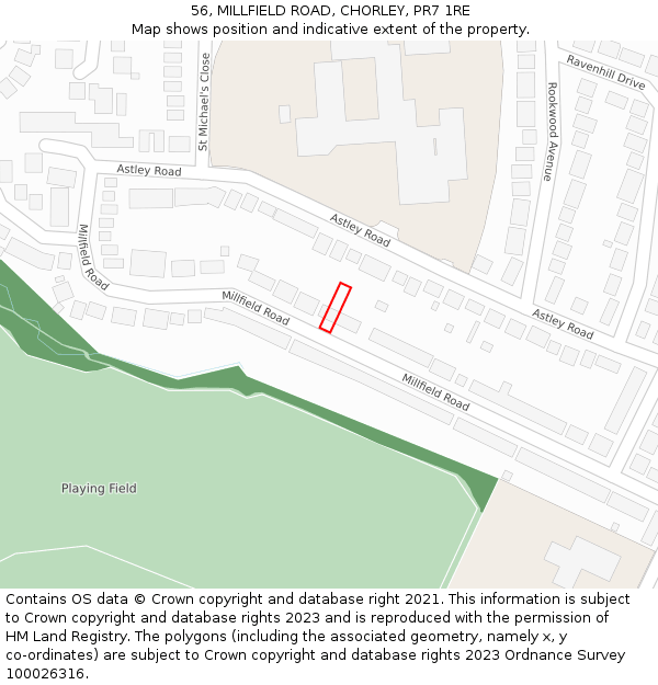 56, MILLFIELD ROAD, CHORLEY, PR7 1RE: Location map and indicative extent of plot