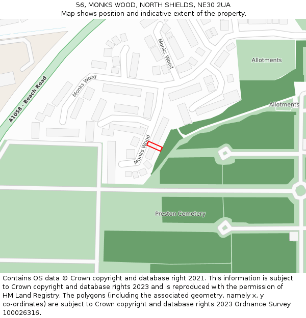56, MONKS WOOD, NORTH SHIELDS, NE30 2UA: Location map and indicative extent of plot