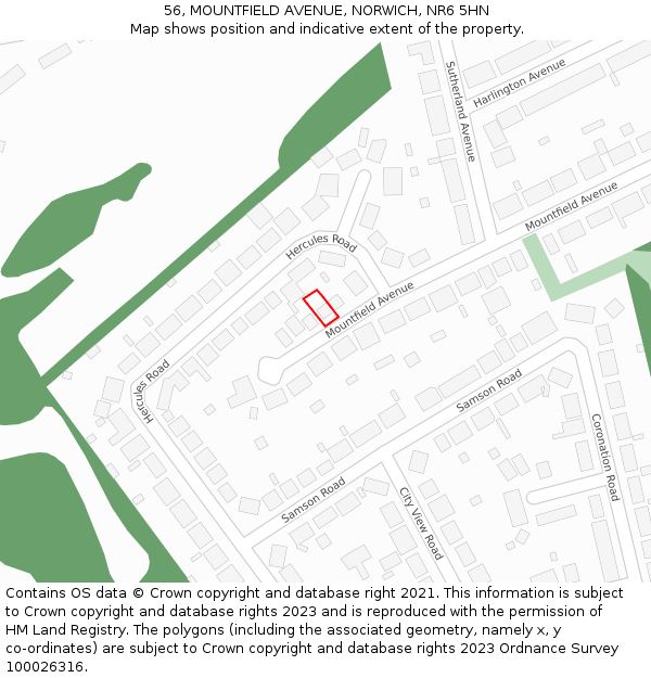 56, MOUNTFIELD AVENUE, NORWICH, NR6 5HN: Location map and indicative extent of plot