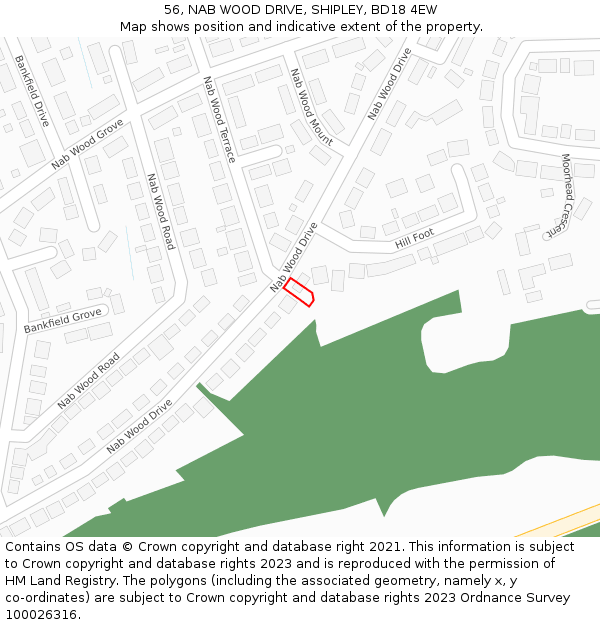 56, NAB WOOD DRIVE, SHIPLEY, BD18 4EW: Location map and indicative extent of plot