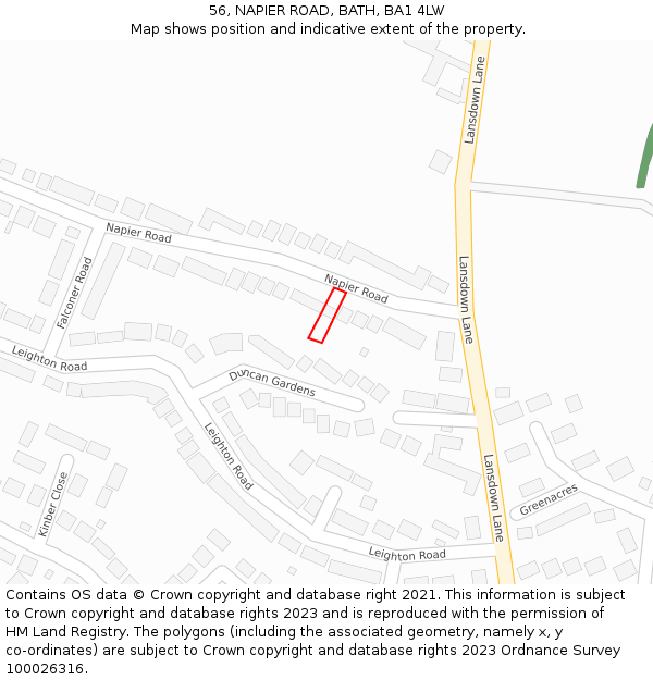 56, NAPIER ROAD, BATH, BA1 4LW: Location map and indicative extent of plot