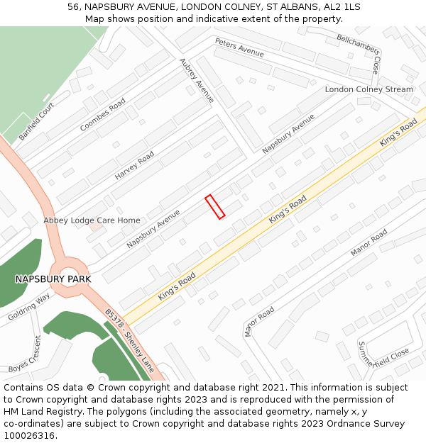 56, NAPSBURY AVENUE, LONDON COLNEY, ST ALBANS, AL2 1LS: Location map and indicative extent of plot