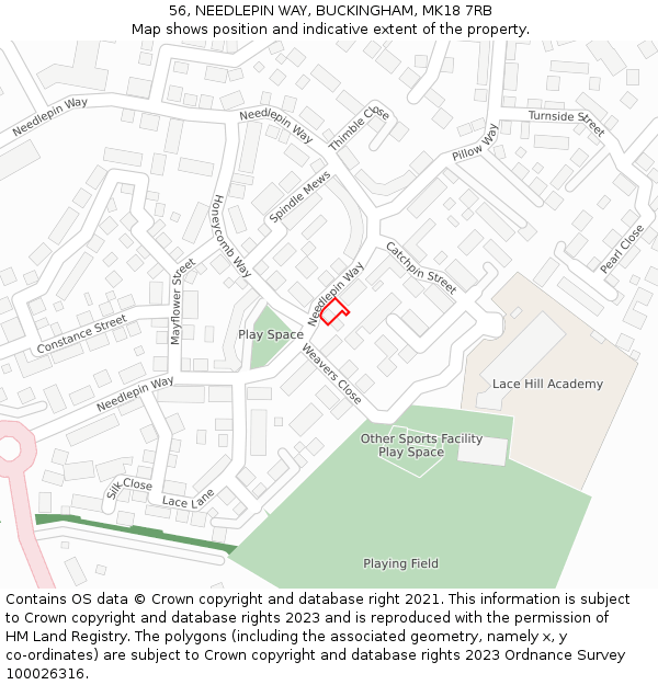56, NEEDLEPIN WAY, BUCKINGHAM, MK18 7RB: Location map and indicative extent of plot