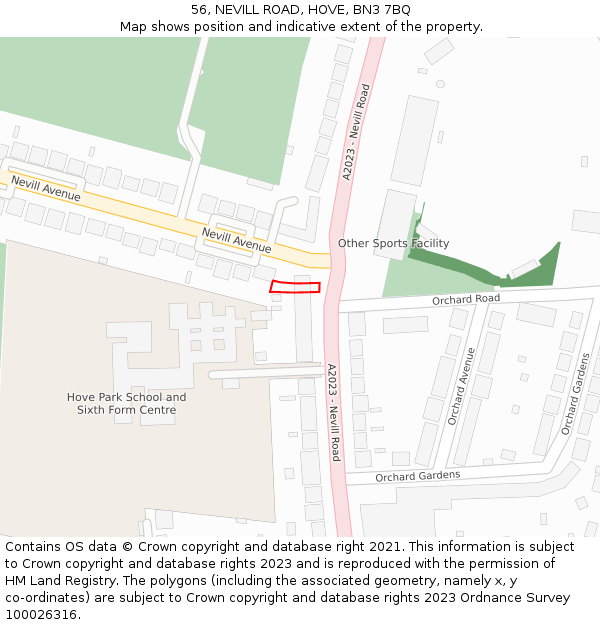 56, NEVILL ROAD, HOVE, BN3 7BQ: Location map and indicative extent of plot