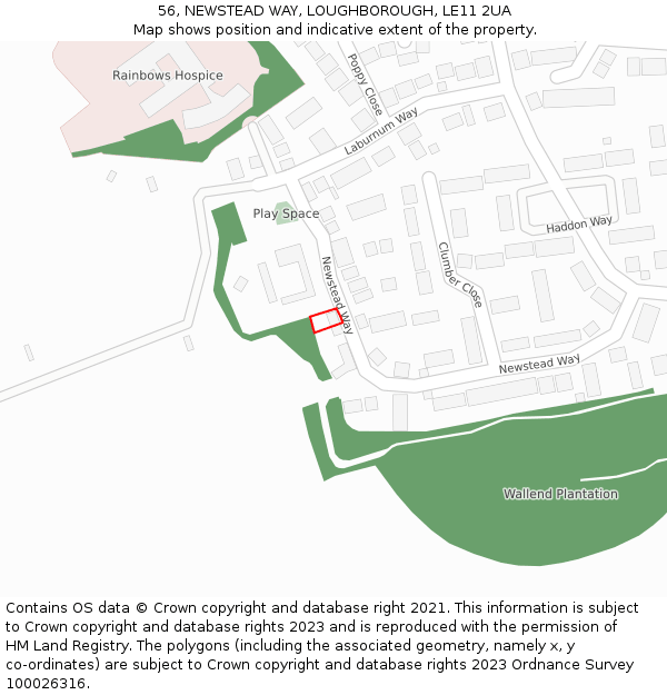 56, NEWSTEAD WAY, LOUGHBOROUGH, LE11 2UA: Location map and indicative extent of plot