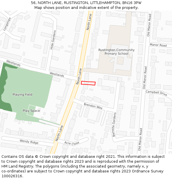 56, NORTH LANE, RUSTINGTON, LITTLEHAMPTON, BN16 3PW: Location map and indicative extent of plot