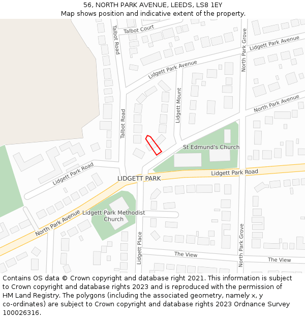 56, NORTH PARK AVENUE, LEEDS, LS8 1EY: Location map and indicative extent of plot