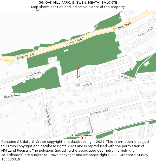 56, OAK HILL PARK, SKEWEN, NEATH, SA10 6TB: Location map and indicative extent of plot