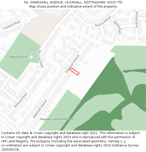 56, OAKENHALL AVENUE, HUCKNALL, NOTTINGHAM, NG15 7TE: Location map and indicative extent of plot