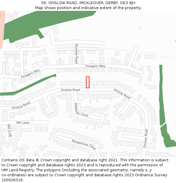 56, ONSLOW ROAD, MICKLEOVER, DERBY, DE3 9JH: Location map and indicative extent of plot