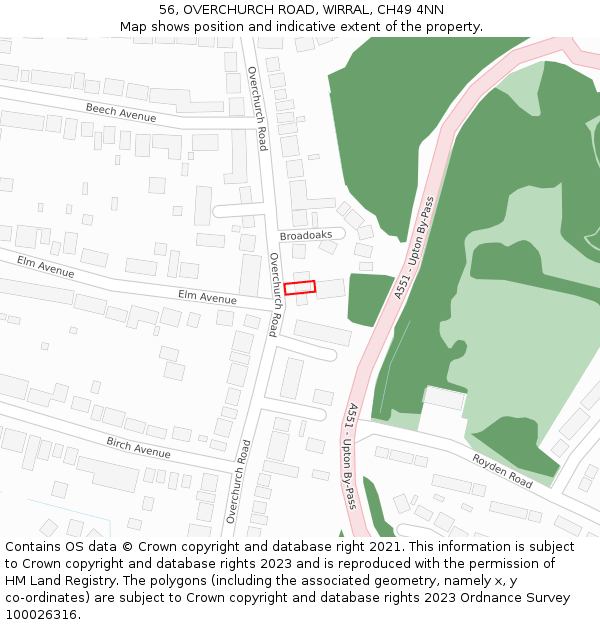 56, OVERCHURCH ROAD, WIRRAL, CH49 4NN: Location map and indicative extent of plot